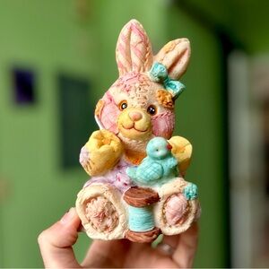 Vintage Stitched Sewn Bunny Rabbit Sewing Cute Cottagecore Figurine Accent Art